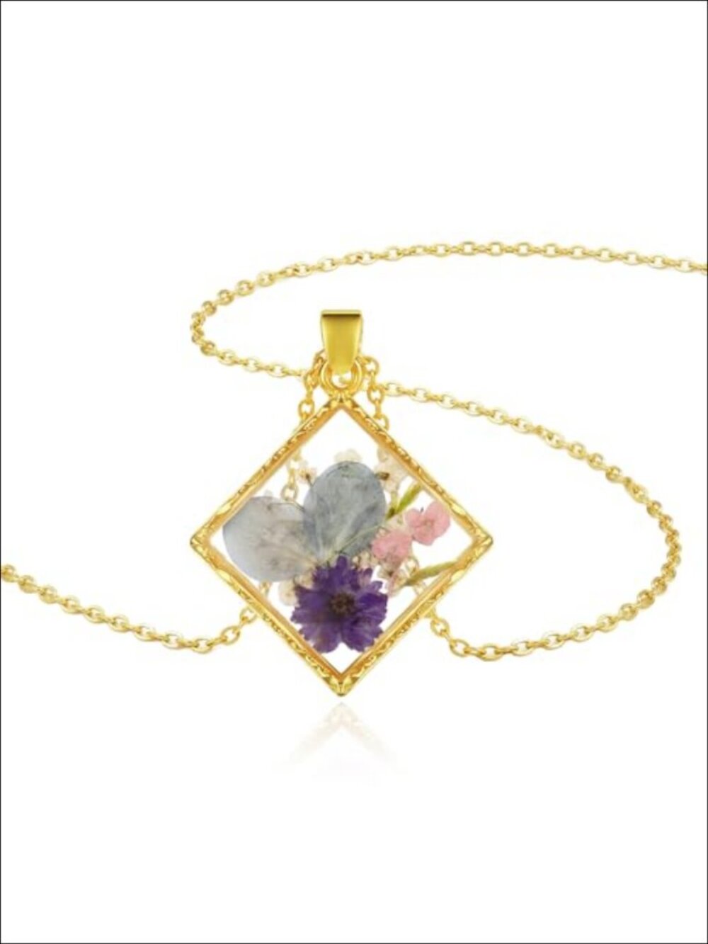Handmade Pressed Birth Flower Pendant Necklace 18K Gold Plated
